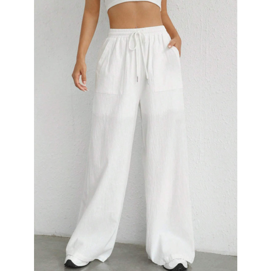 Drawstring Wide Leg Pants White / S Apparel and Accessories