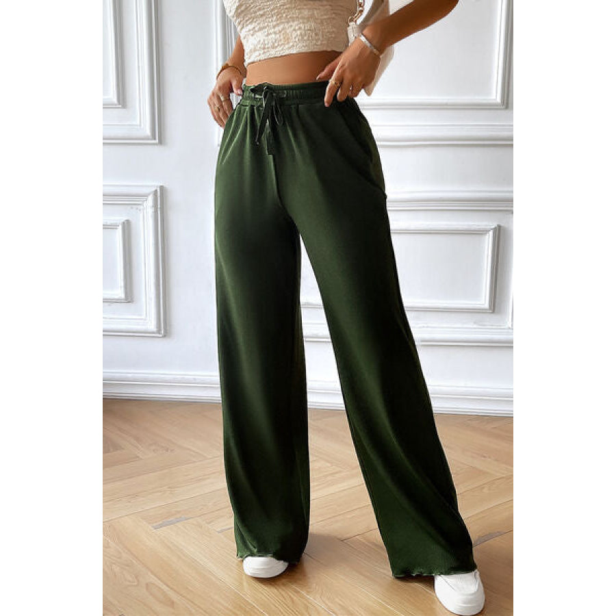 Drawstring Wide Leg Pants with Pocketed Clothing
