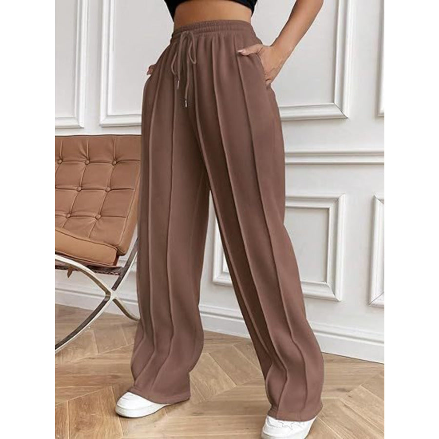 Drawstring Wide Leg Pants with Pockets Apparel and Accessories