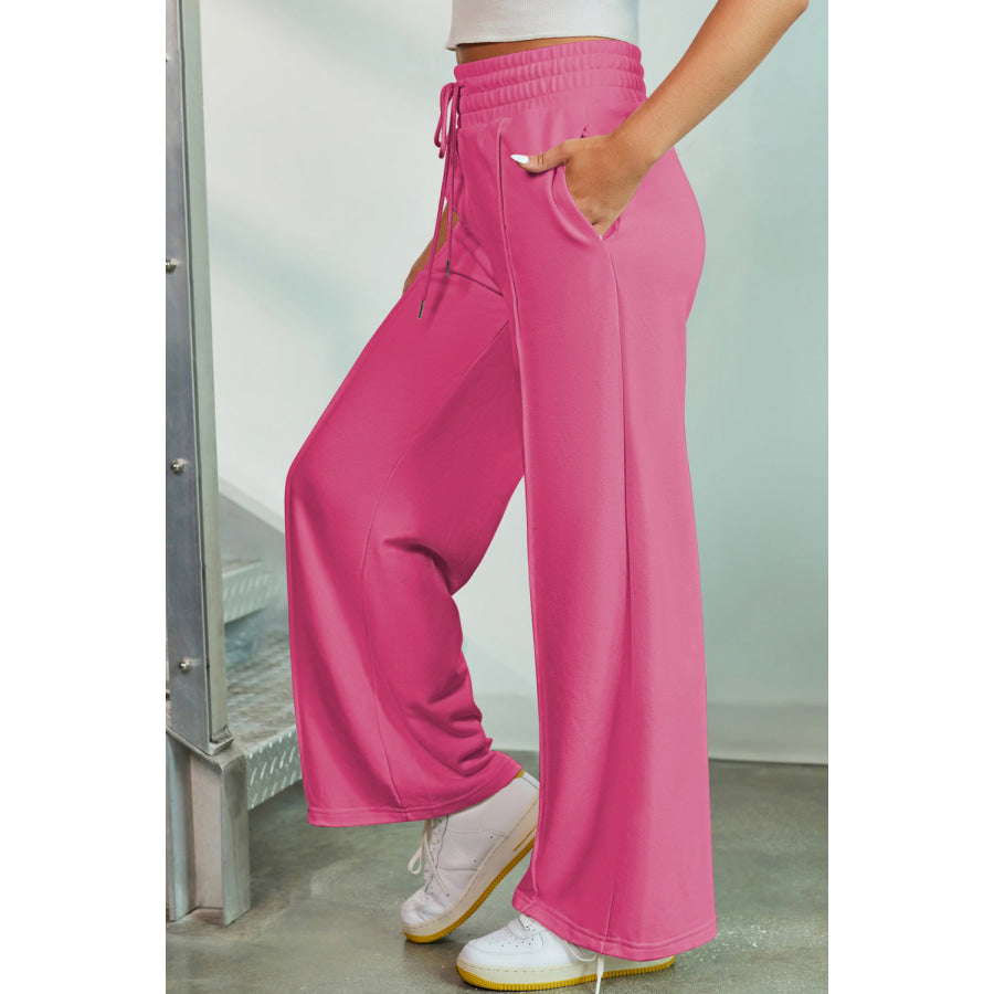 Drawstring Wide Leg Pants with Pockets Apparel and Accessories