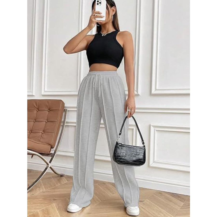 Drawstring Wide Leg Pants with Pockets Apparel and Accessories