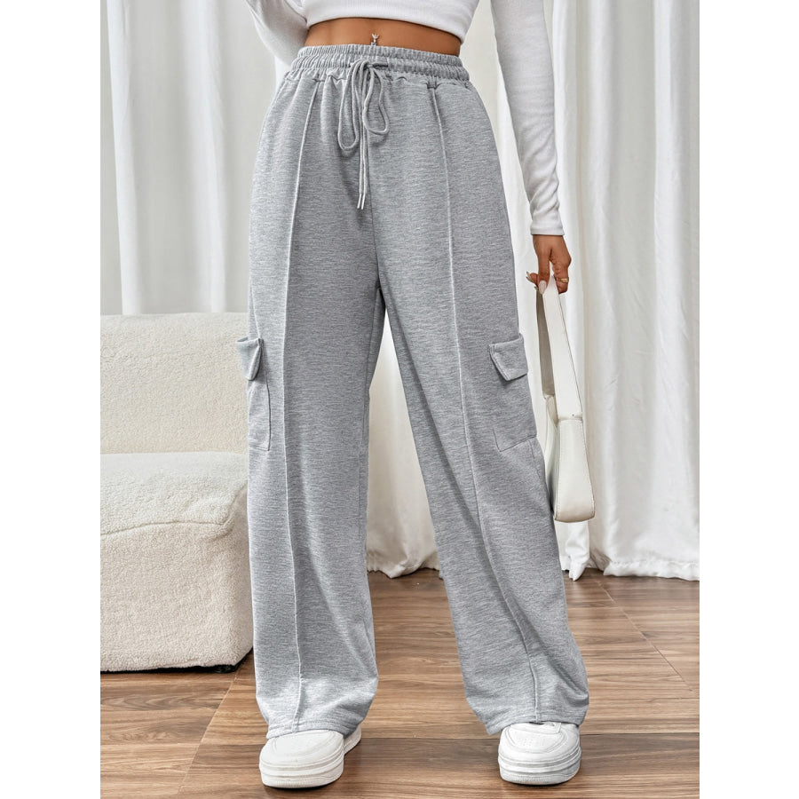 Drawstring Wide Leg Pants with Pockets Apparel and Accessories