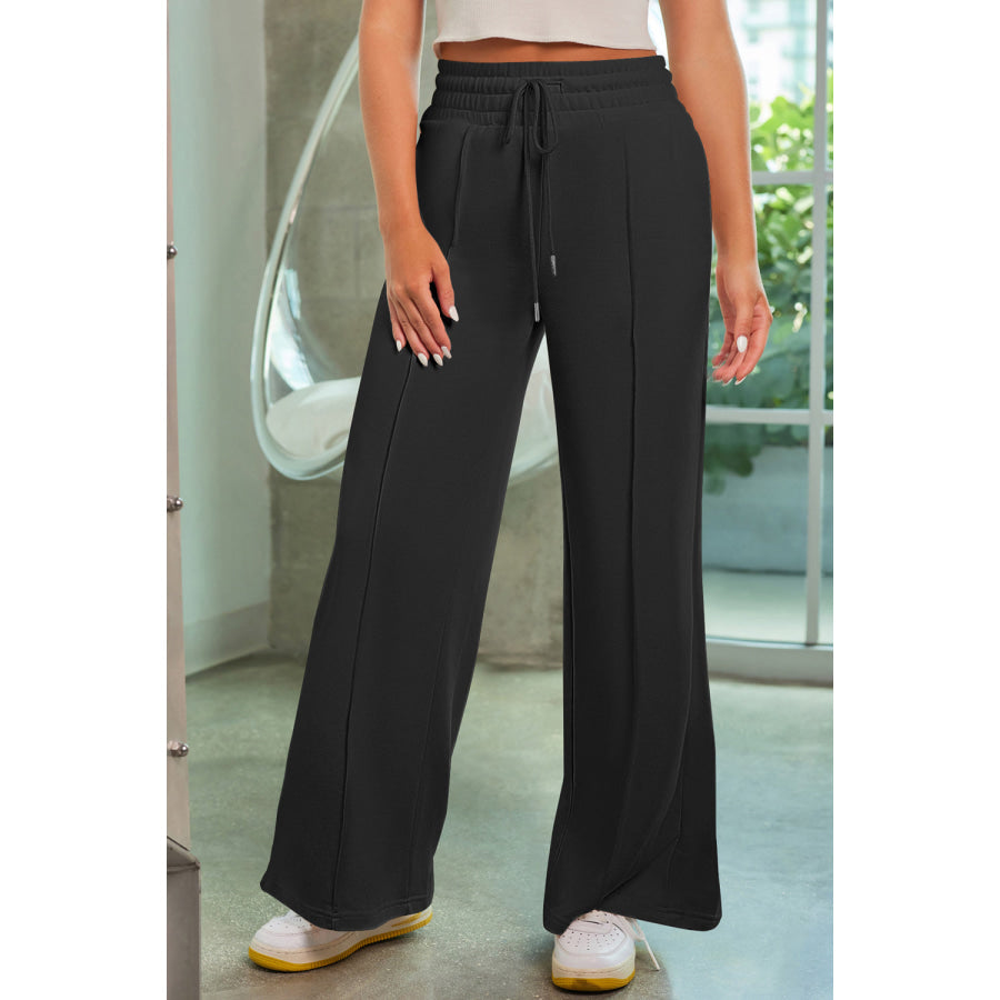 Drawstring Wide Leg Pants with Pockets Apparel and Accessories