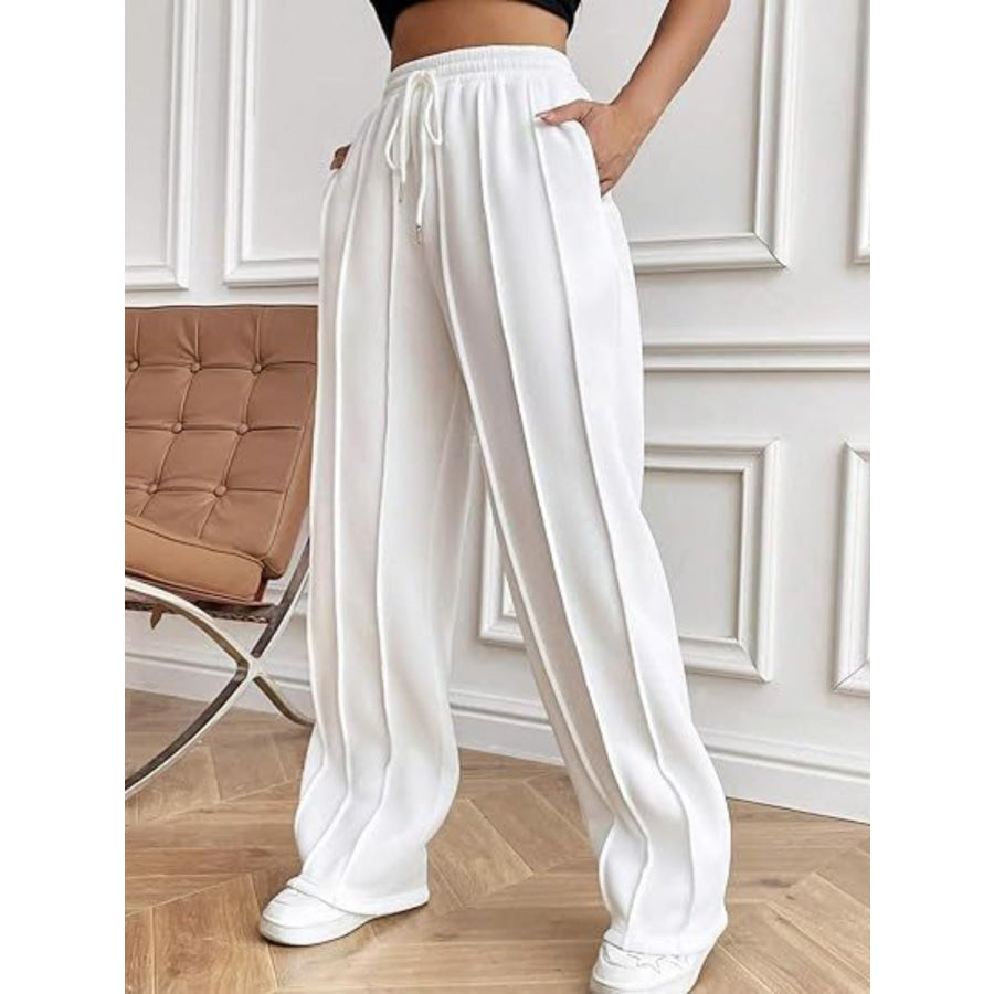 Drawstring Wide Leg Pants with Pockets Apparel and Accessories