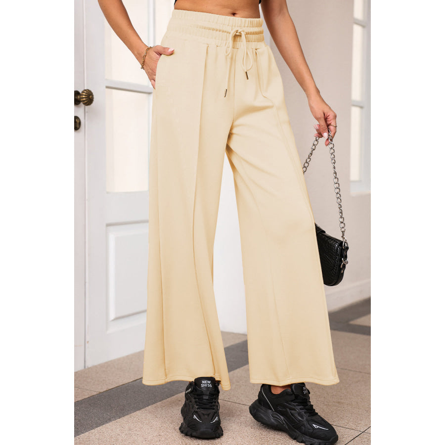 Drawstring Wide Leg Pants with Pockets Apparel and Accessories