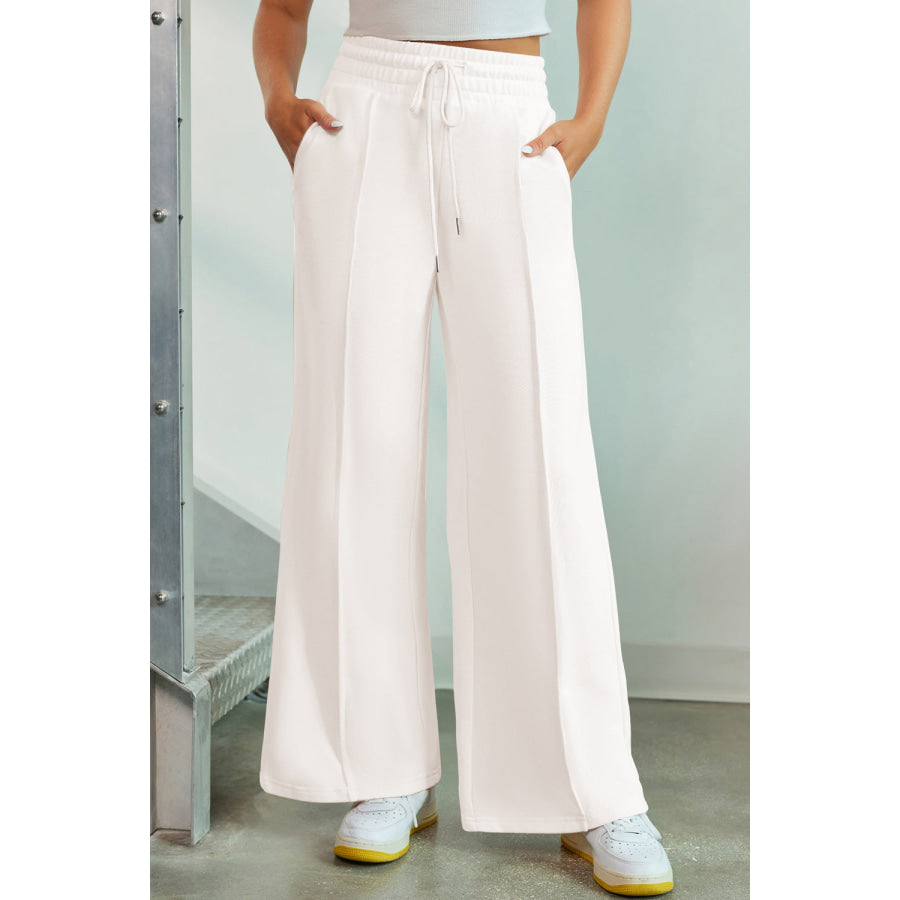 Drawstring Wide Leg Pants with Pockets Apparel and Accessories