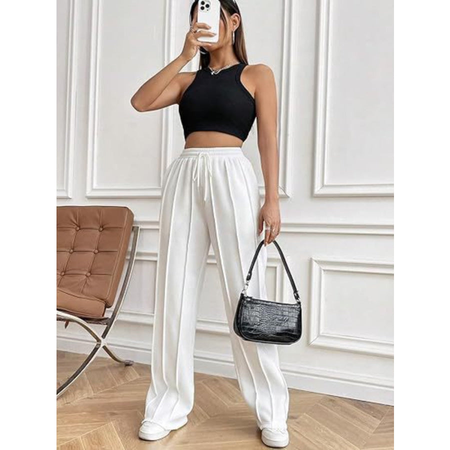 Drawstring Wide Leg Pants with Pockets Apparel and Accessories