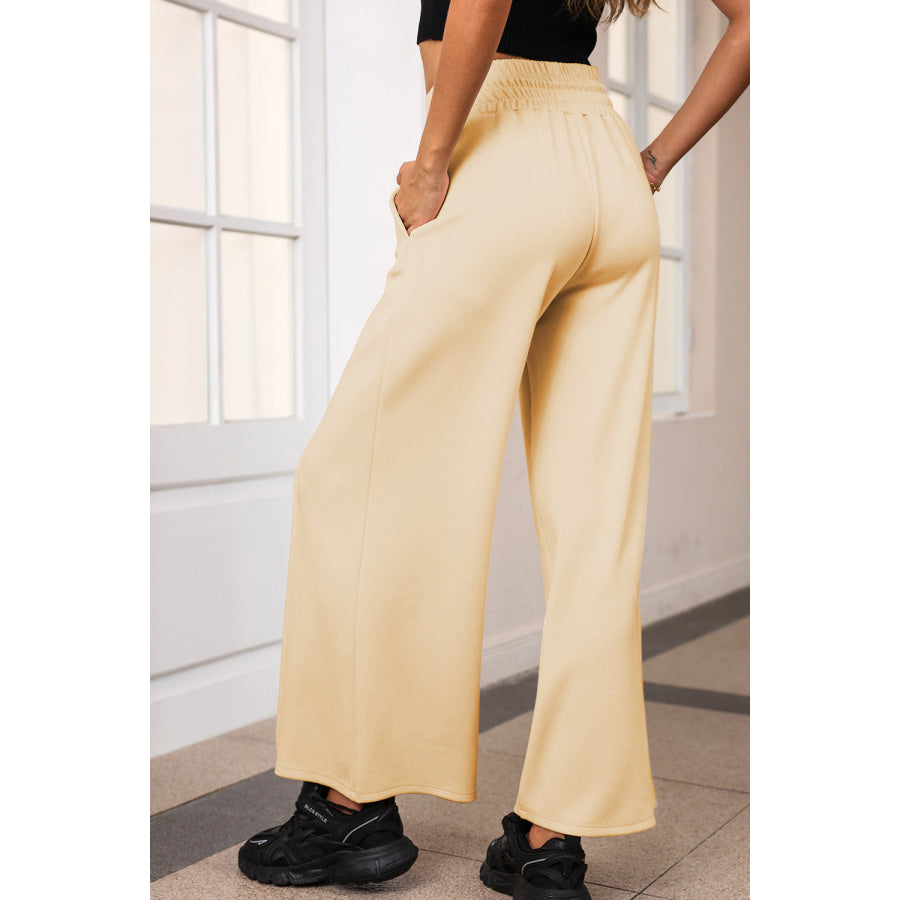 Drawstring Wide Leg Pants with Pockets Apparel and Accessories