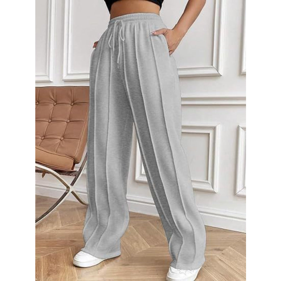 Drawstring Wide Leg Pants with Pockets Apparel and Accessories