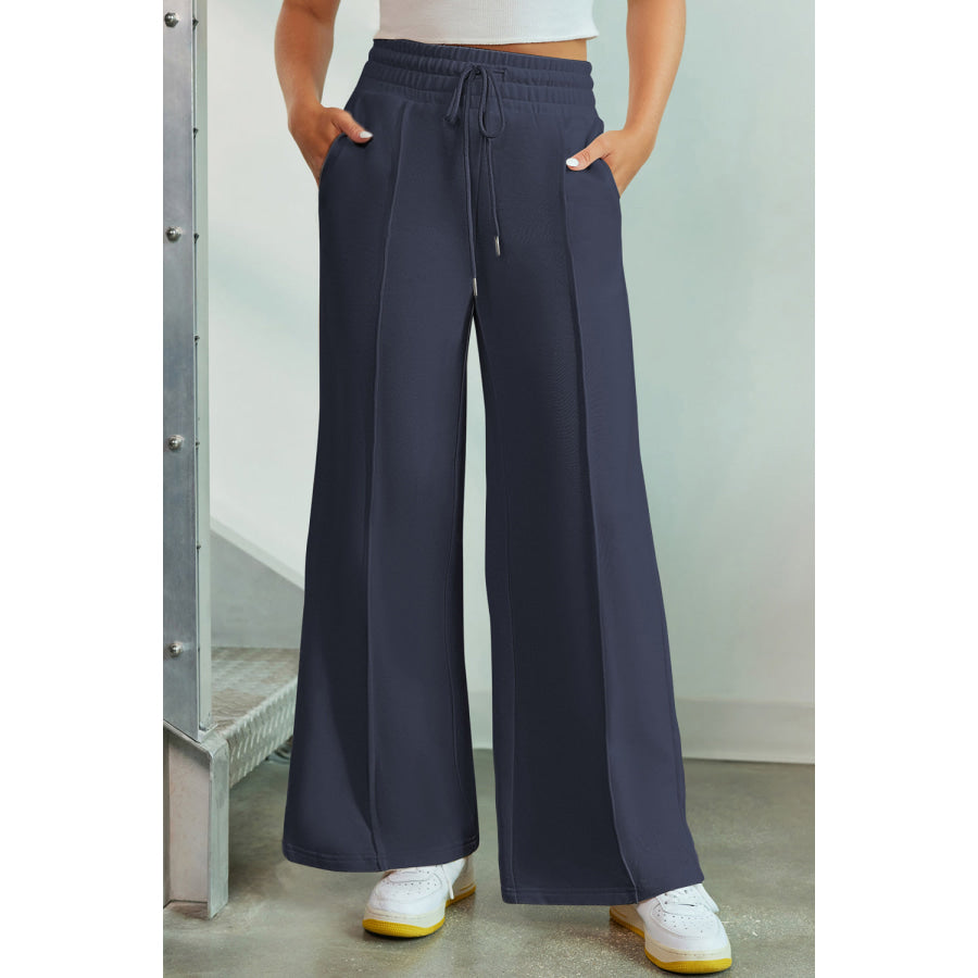 Drawstring Wide Leg Pants with Pockets Apparel and Accessories