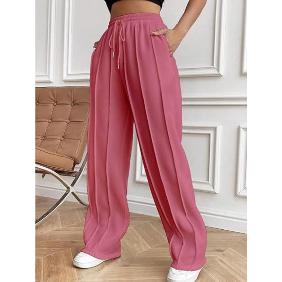 Drawstring Wide Leg Pants with Pockets Apparel and Accessories