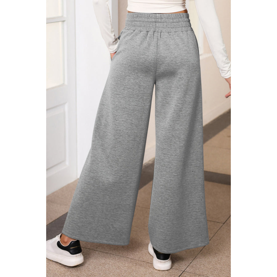 Drawstring Wide Leg Pants with Pockets Apparel and Accessories