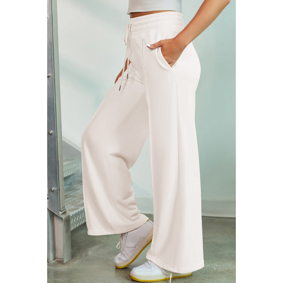 Drawstring Wide Leg Pants with Pockets Apparel and Accessories