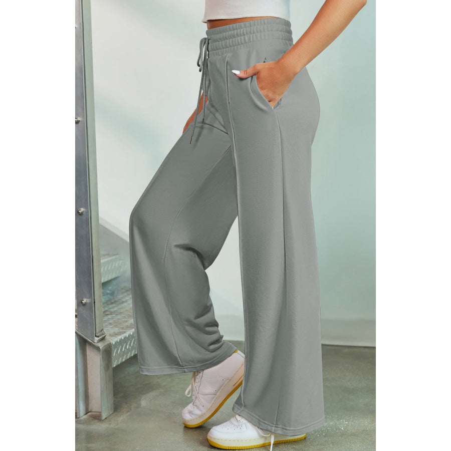 Drawstring Wide Leg Pants with Pockets Apparel and Accessories