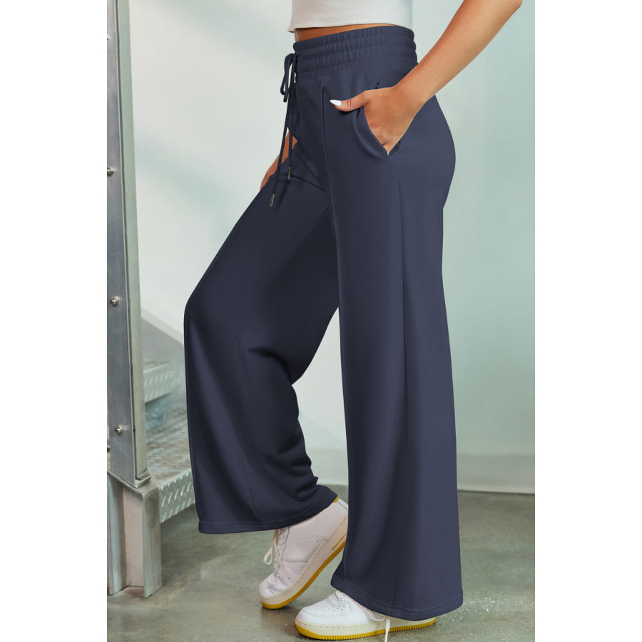 Drawstring Wide Leg Pants with Pockets Apparel and Accessories