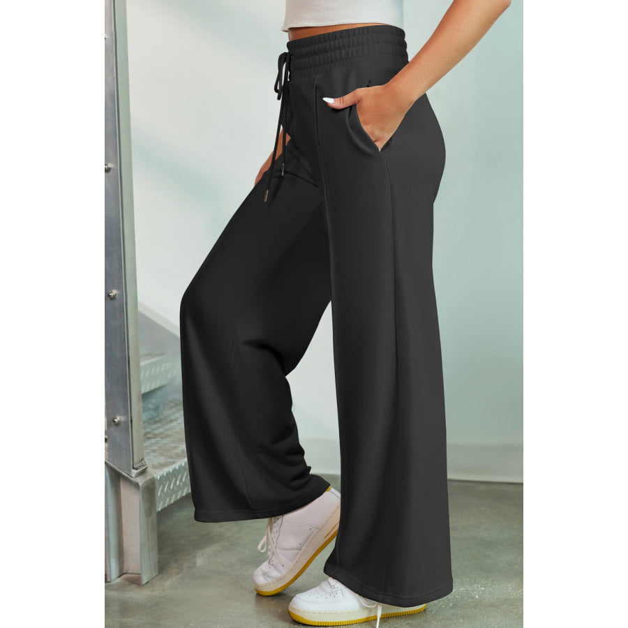 Drawstring Wide Leg Pants with Pockets Apparel and Accessories