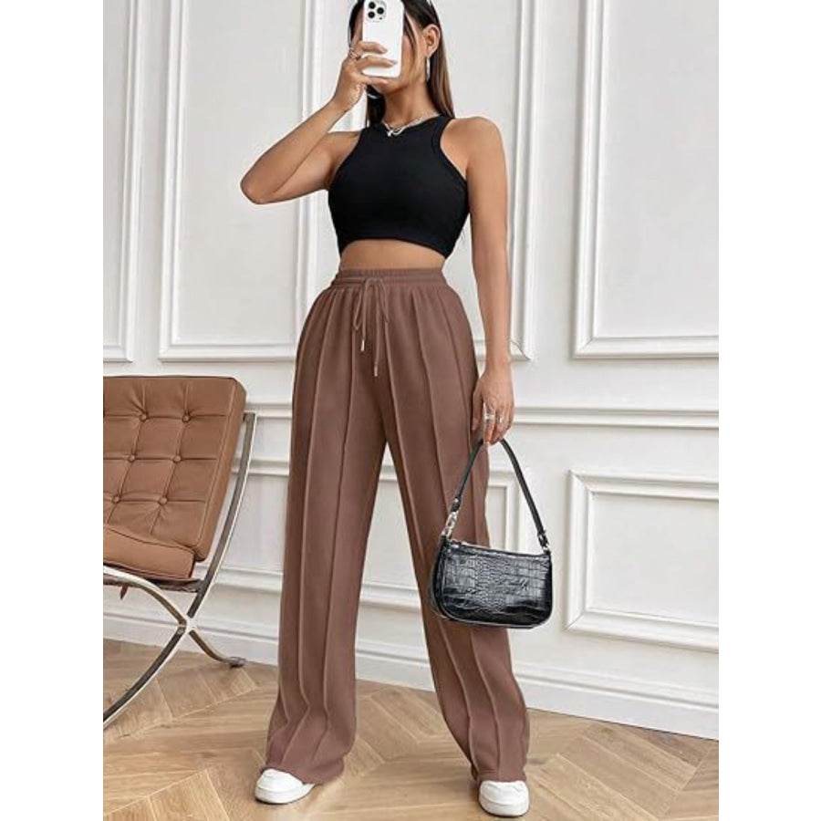 Drawstring Wide Leg Pants with Pockets Apparel and Accessories