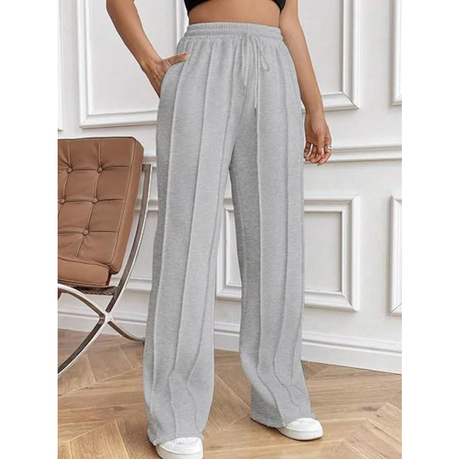 Drawstring Wide Leg Pants with Pockets Gray / S Apparel and Accessories