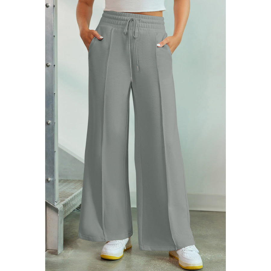 Drawstring Wide Leg Pants with Pockets Sage / S Apparel and Accessories