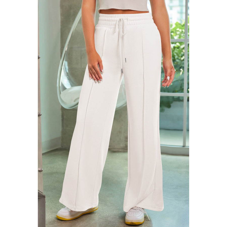 Drawstring Wide Leg Pants with Pockets White / S Apparel and Accessories