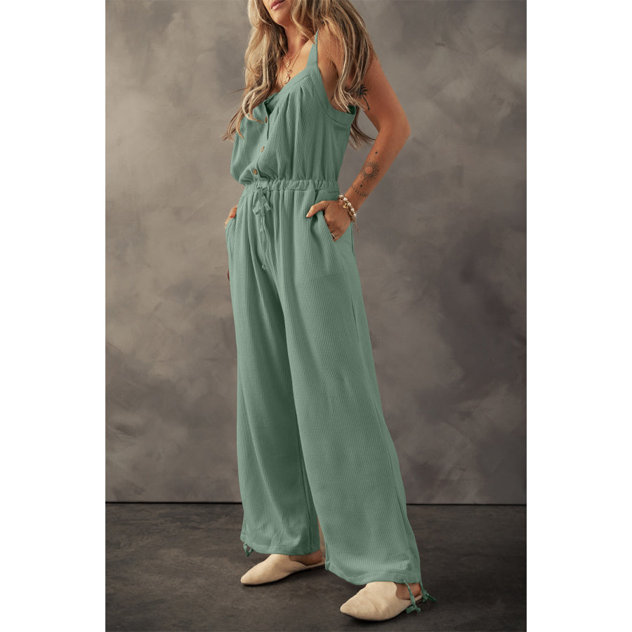 Drawstring Wide Strap Wide Leg Overalls Sage / S Apparel and Accessories