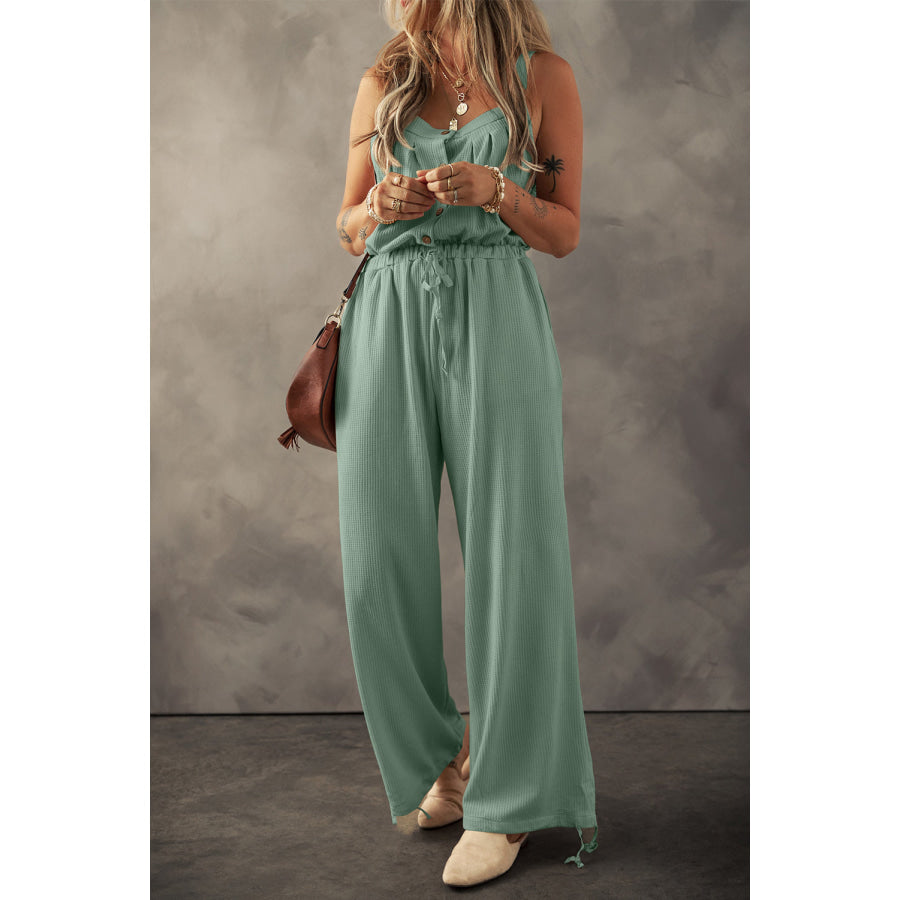 Drawstring Wide Strap Wide Leg Overalls Sage / S Apparel and Accessories