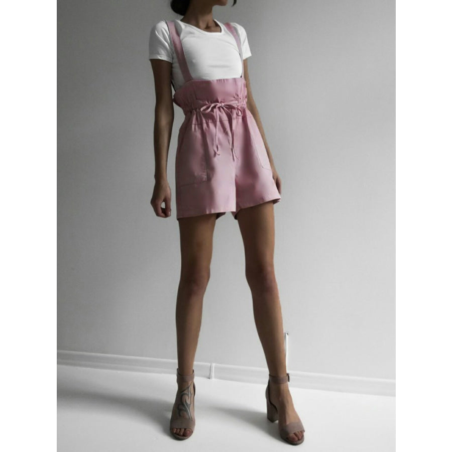 Drawstring Wide Strap Overalls with Pockets Apparel and Accessories
