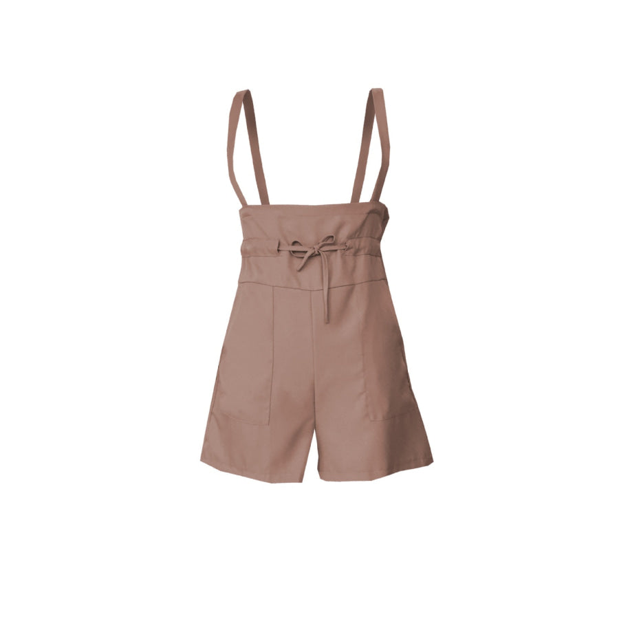 Drawstring Wide Strap Overalls with Pockets Apparel and Accessories