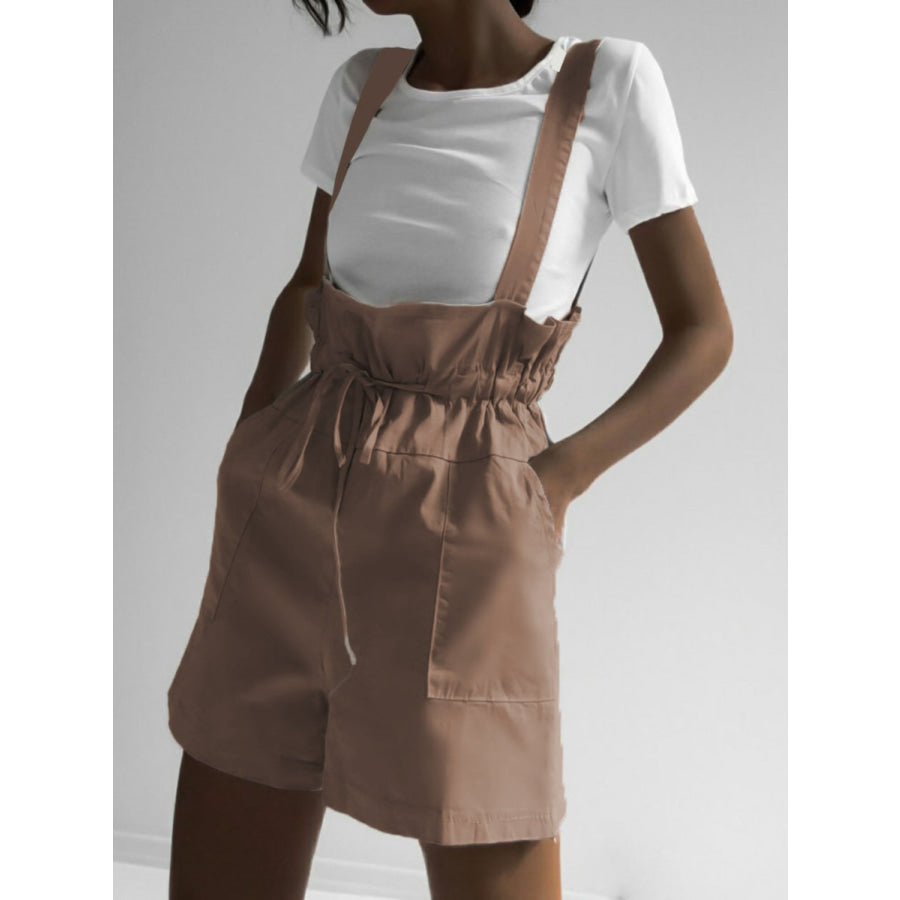 Drawstring Wide Strap Overalls with Pockets Camel / S Apparel and Accessories