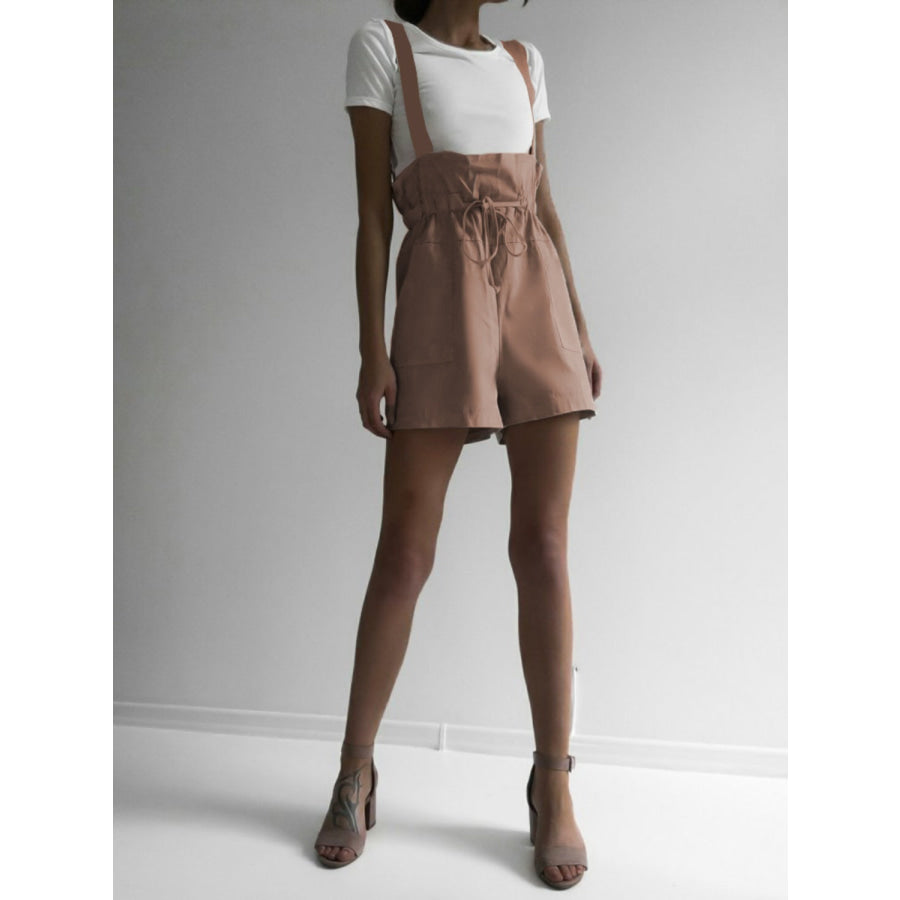 Drawstring Wide Strap Overalls with Pockets Apparel and Accessories