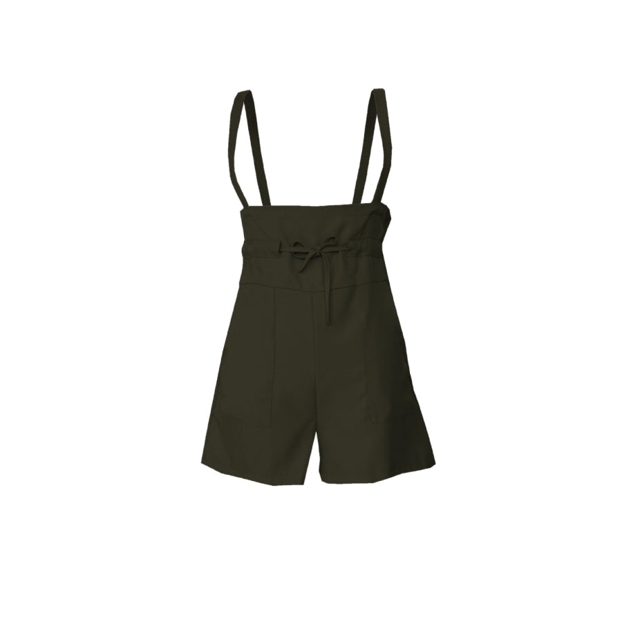 Drawstring Wide Strap Overalls with Pockets Apparel and Accessories
