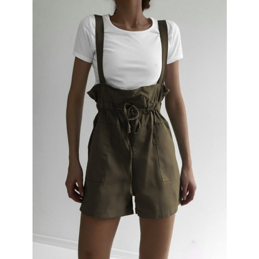 Drawstring Wide Strap Overalls with Pockets Moss / S Apparel and Accessories