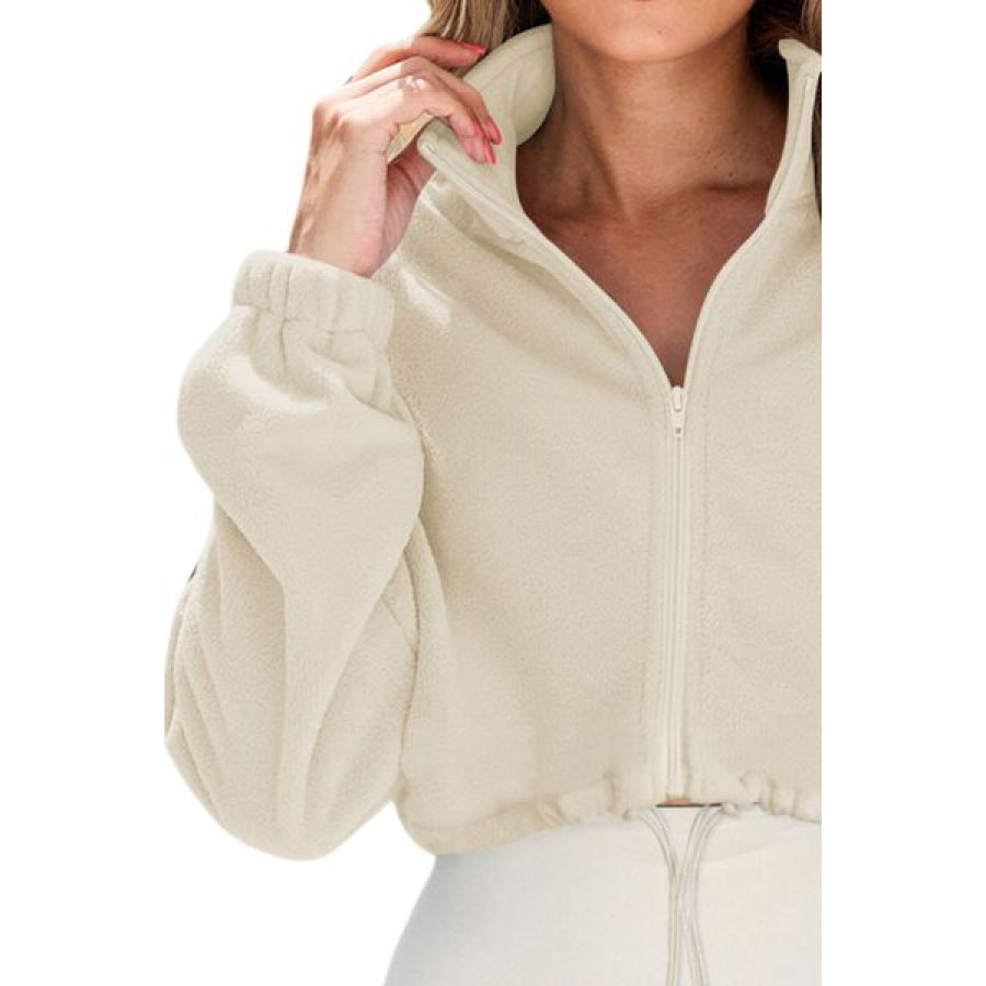 Drawstring Zip Up Dropped Shoulder Outerwear Apparel and Accessories