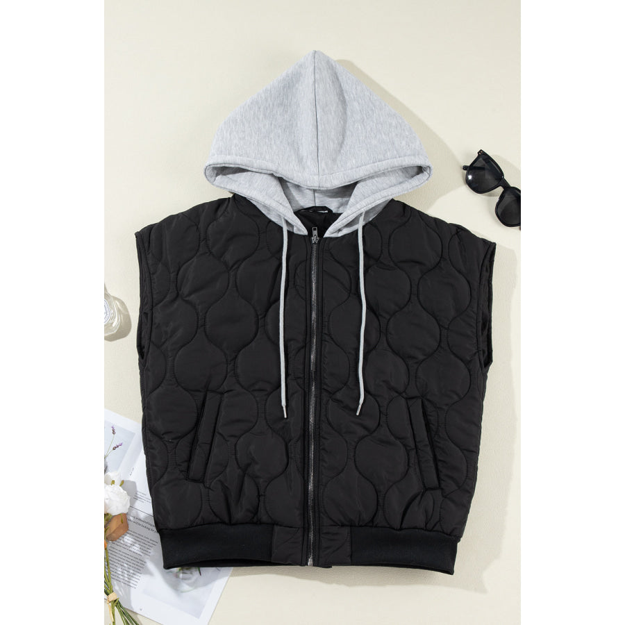 Drawstring Zip Up Hooded Vest Coat Apparel and Accessories