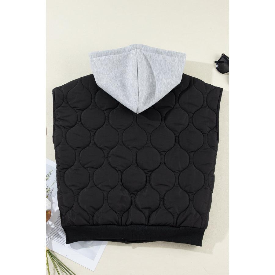 Drawstring Zip Up Hooded Vest Coat Apparel and Accessories