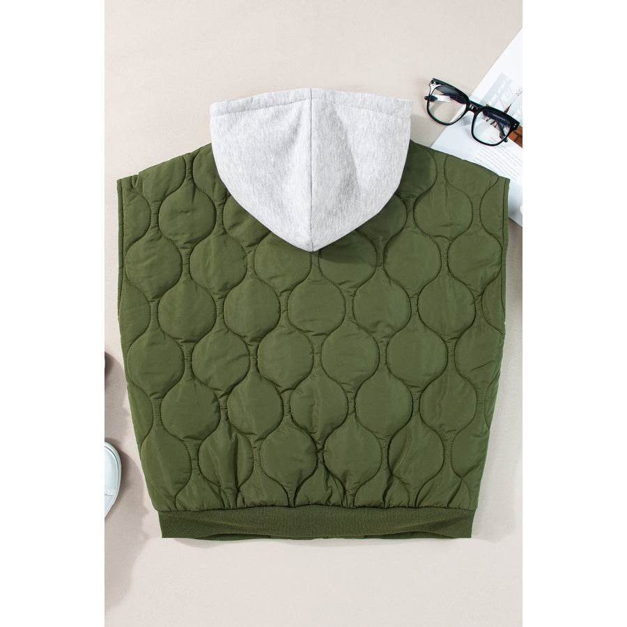 Drawstring Zip Up Hooded Vest Coat Apparel and Accessories