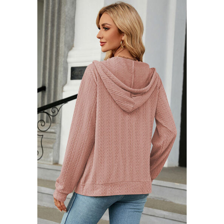 Drawstring Zip Up Long Sleeve Hoodie Apparel and Accessories