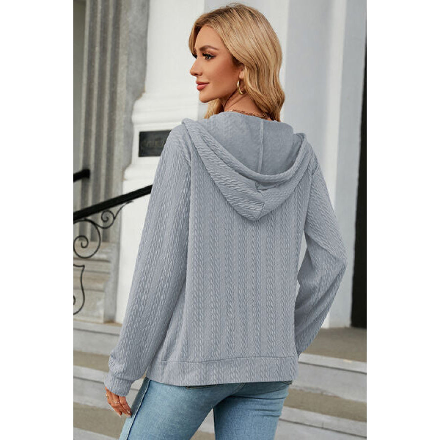 Drawstring Zip Up Long Sleeve Hoodie Apparel and Accessories