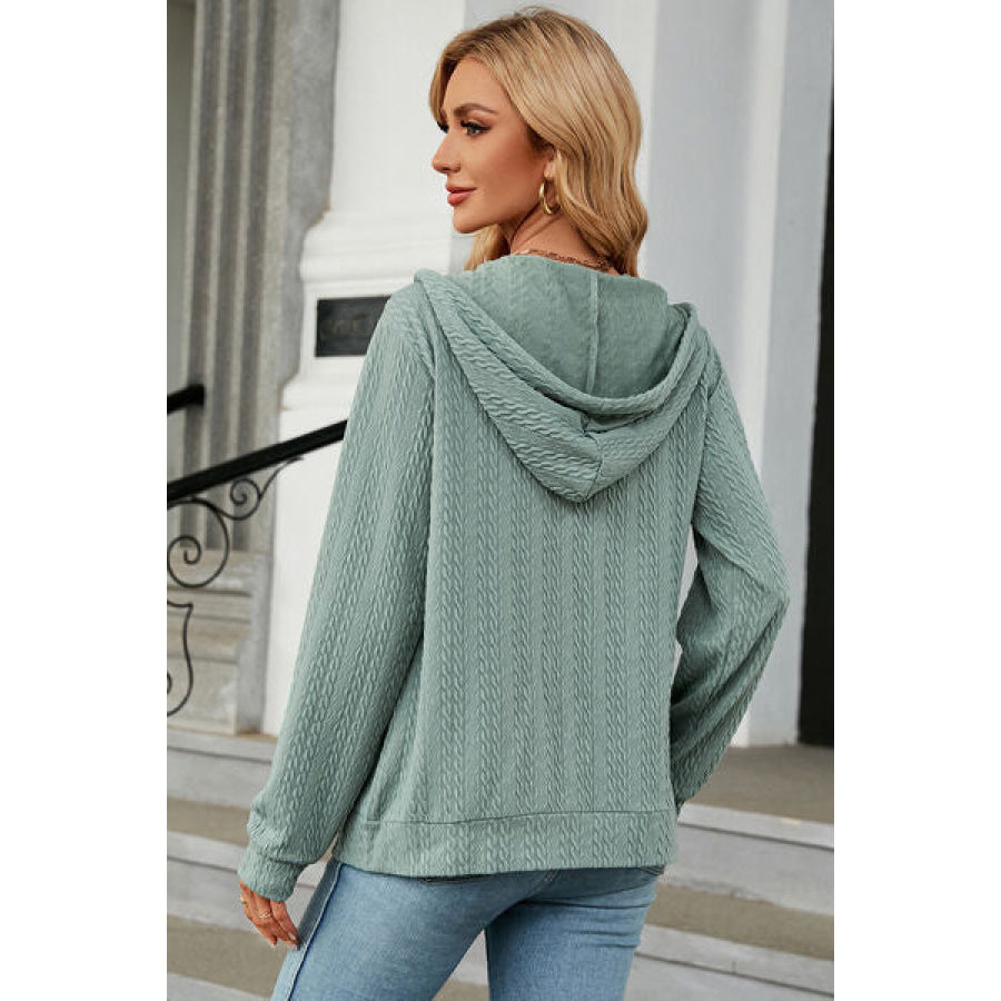 Drawstring Zip Up Long Sleeve Hoodie Apparel and Accessories