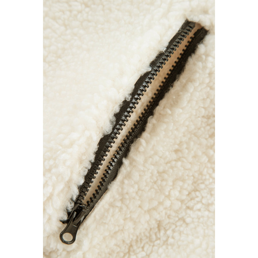 Drawstring Zip Up Sherpa Jacket with Removable Hood Apparel and Accessories