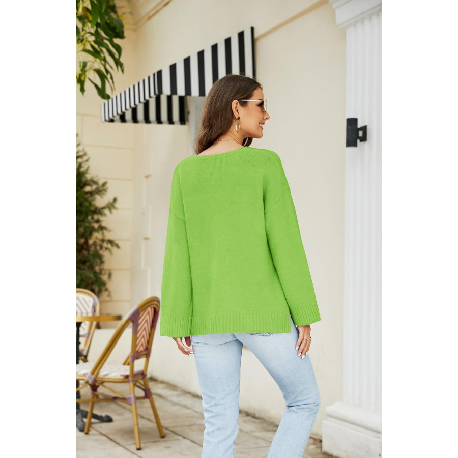 Drop Shoulder V-Neck Knit Pullover