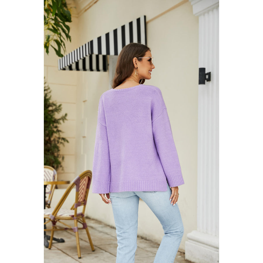 Drop Shoulder V-Neck Knit Pullover