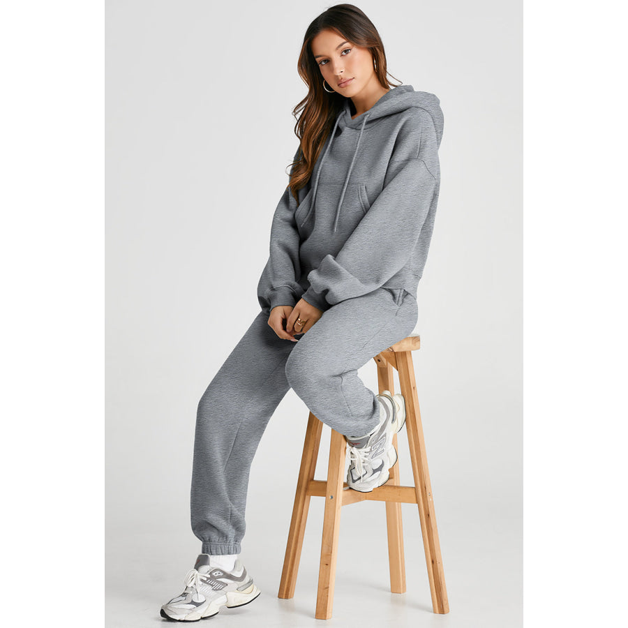 Dropped Shoulder Hooded Top and Pants Active Set Apparel and Accessories