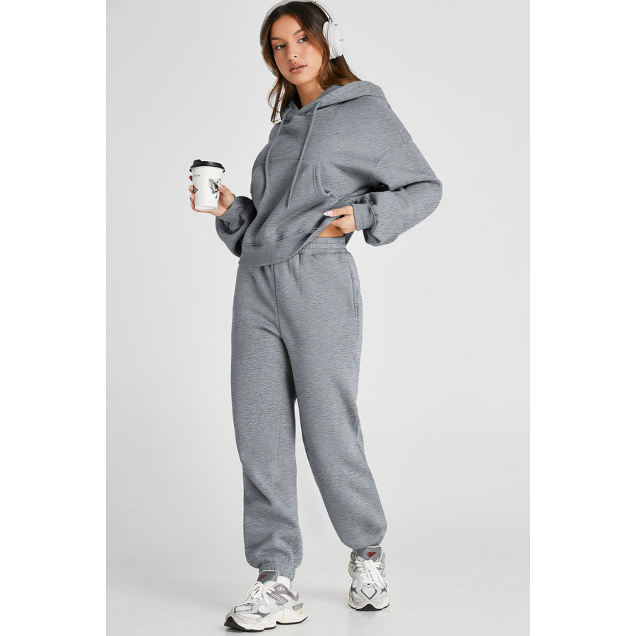 Dropped Shoulder Hooded Top and Pants Active Set Apparel and Accessories