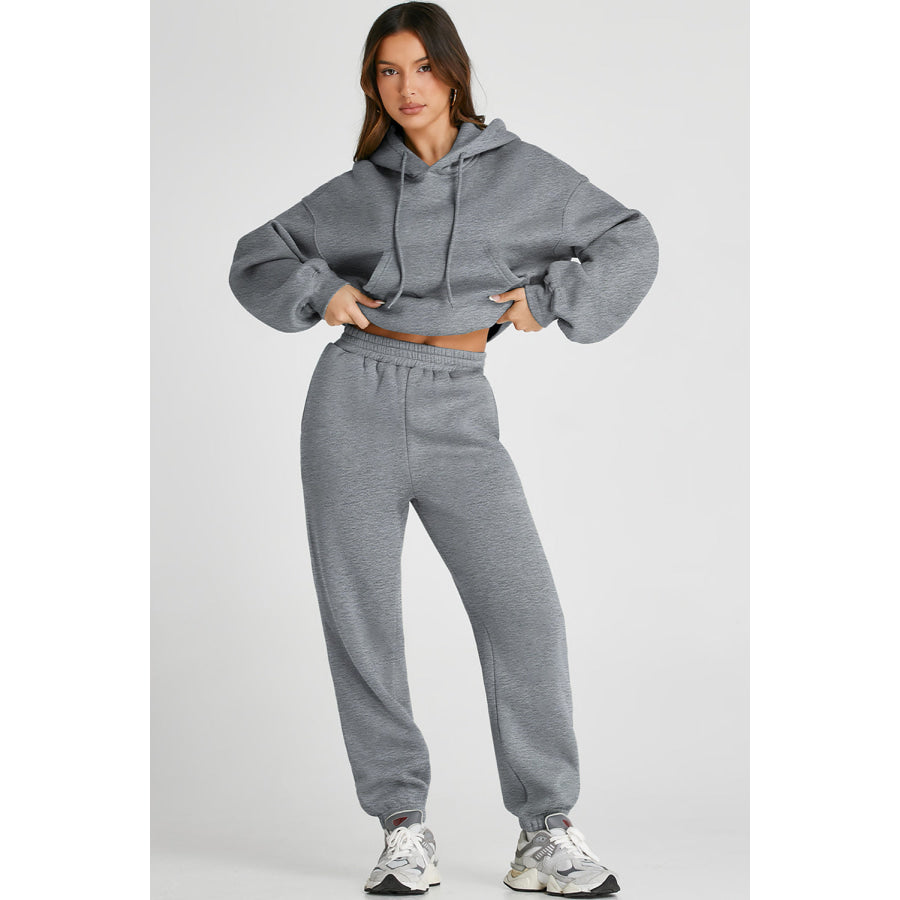 Dropped Shoulder Hooded Top and Pants Active Set Apparel and Accessories