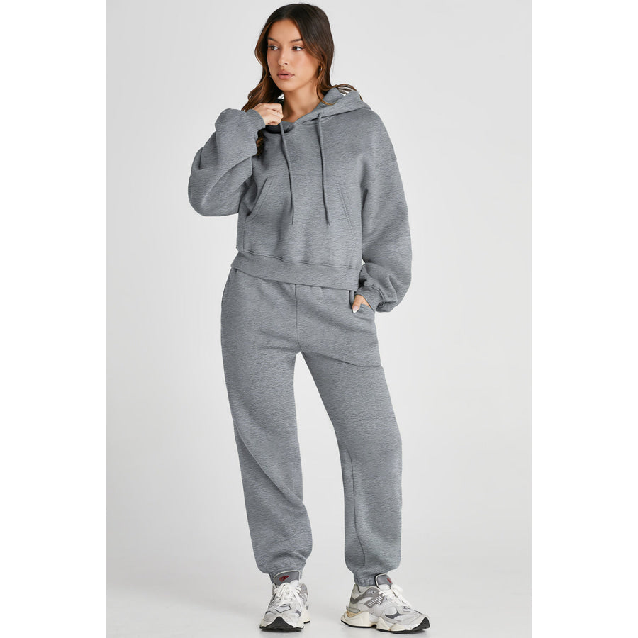 Dropped Shoulder Hooded Top and Pants Active Set Apparel and Accessories