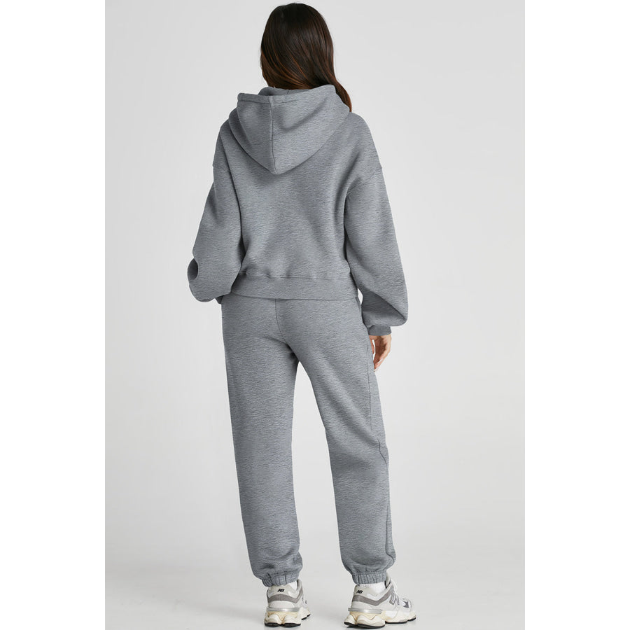 Dropped Shoulder Hooded Top and Pants Active Set Apparel and Accessories