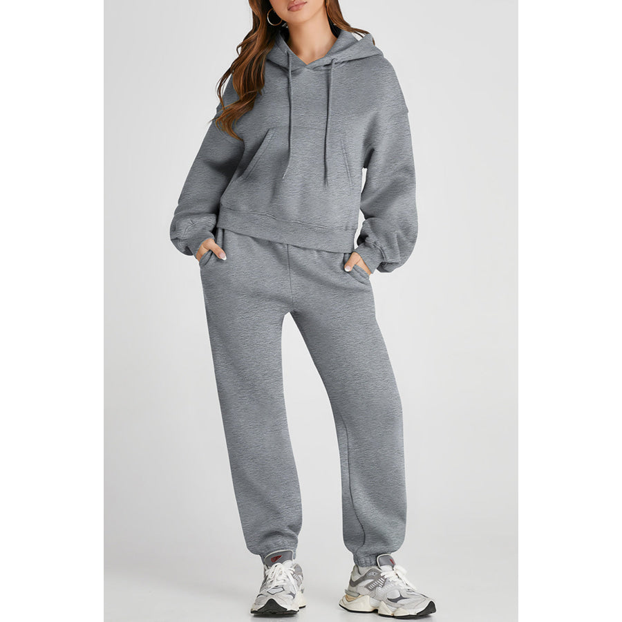 Dropped Shoulder Hooded Top and Pants Active Set Gray / S Apparel and Accessories
