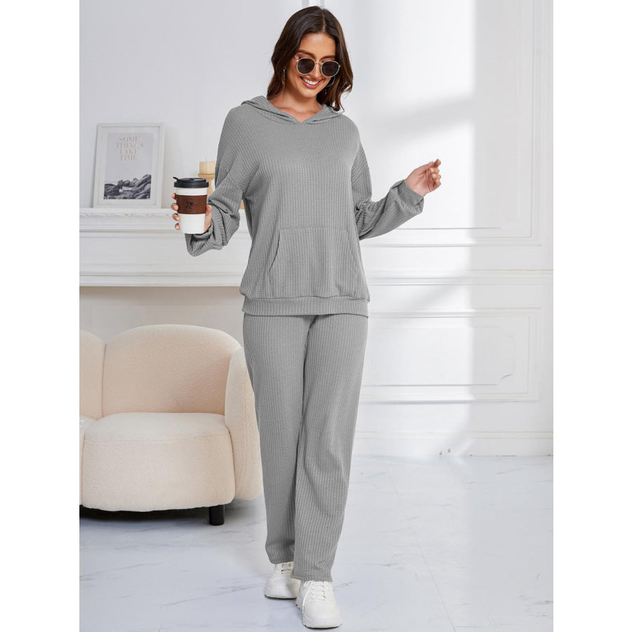Dropped Shoulder Long Sleeve Hoodie and Pants Set Apparel and Accessories