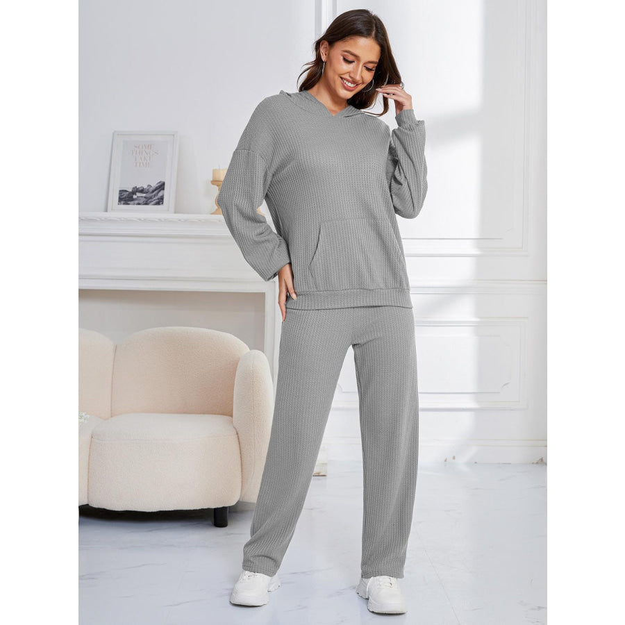 Dropped Shoulder Long Sleeve Hoodie and Pants Set Apparel and Accessories
